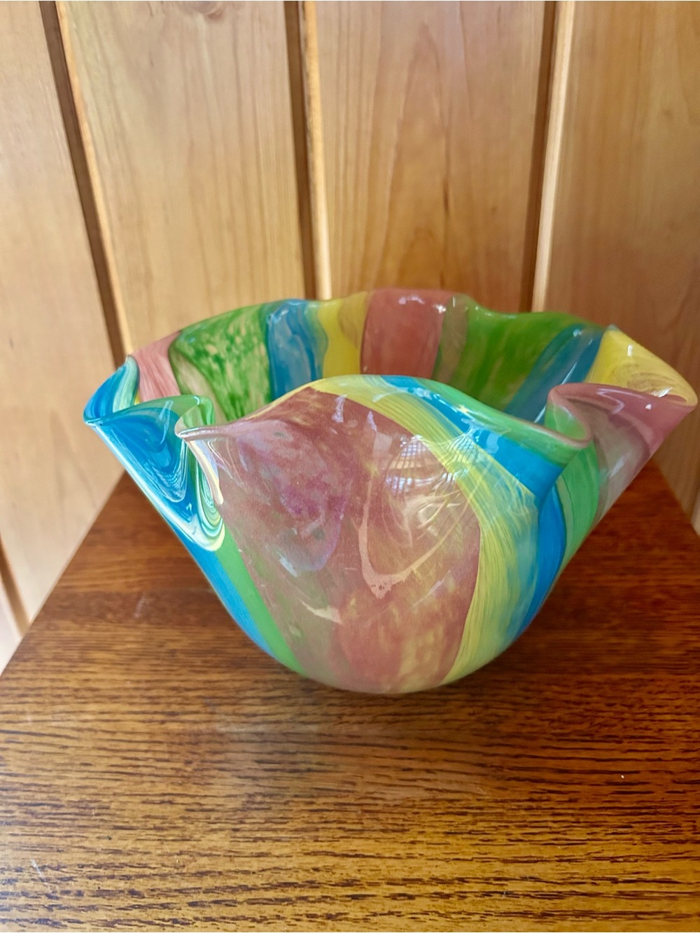 Two's Company Multicolor Swirl Glass Bowl in Green, Blue, Yellow, Pink